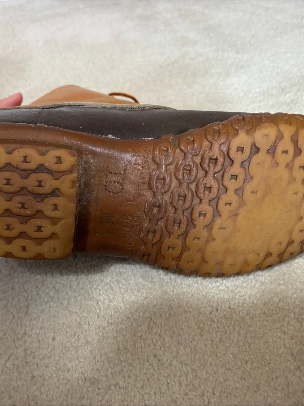 L.L. Bean Men’s Tan Leather and Dark Brown Rubber Duck Boots
